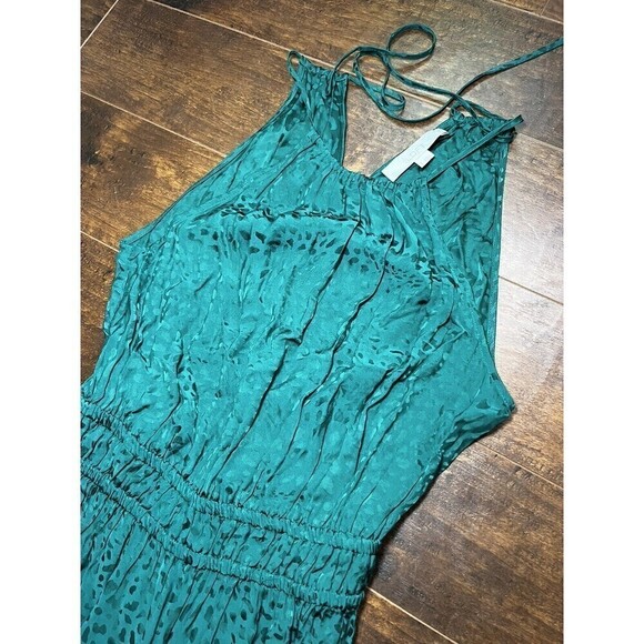 Loft Emerald Satin Cheetah print Cocktail Maxi Dress Sz 2 - Picture 5 of 9